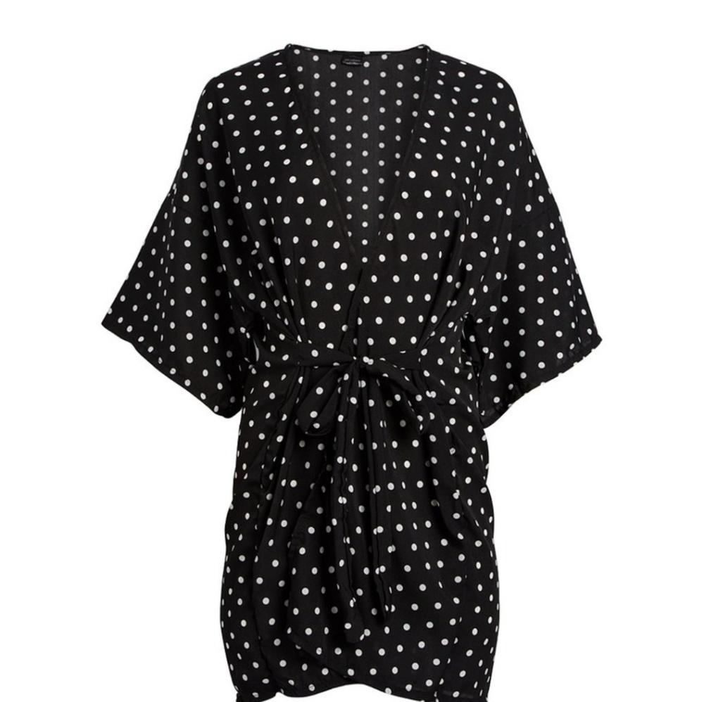Black Polka Dot Belt Tie Waist Dress